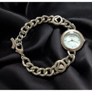 Callaway VTG Silver Tone Blue Face Chain Link Womens Watch Stainless Steel Bezel